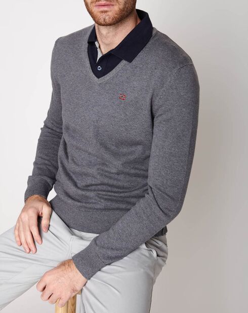 Dakshin grauer Pullover mit V-Ausschnitt