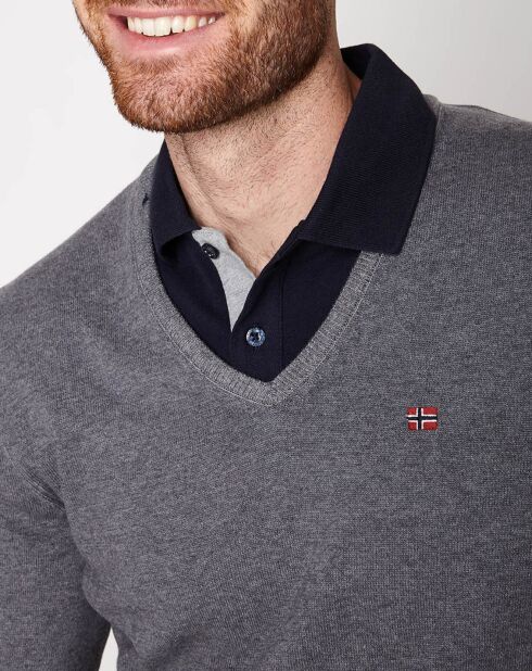 Dakshin grauer Pullover mit V-Ausschnitt