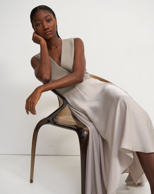 Robe Rib Drape Dr  beige