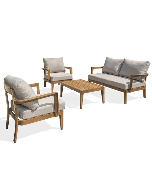 Salón exterior Portofino de 4 plazas en aluminio con efecto madera marrón