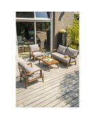 Salón exterior Portofino de 4 plazas en aluminio con efecto madera marrón