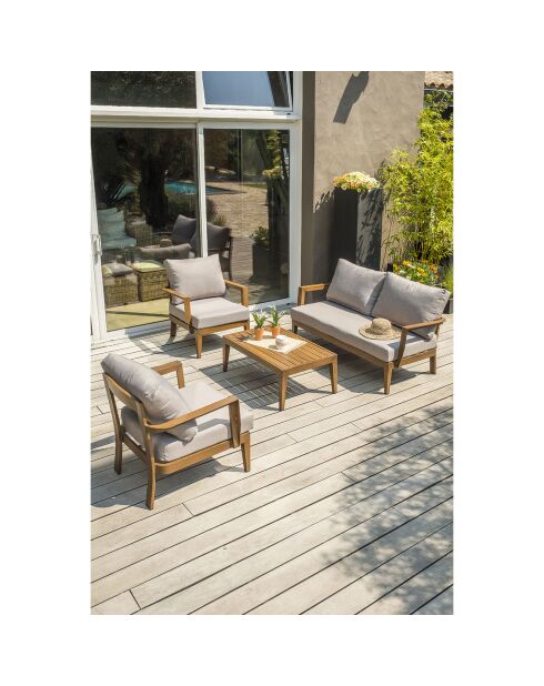 Salón exterior Portofino de 4 plazas en aluminio con efecto madera marrón