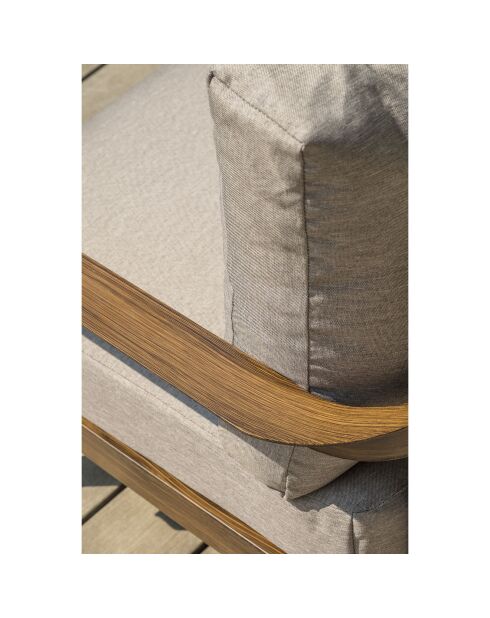 Salón exterior Portofino de 4 plazas en aluminio con efecto madera marrón