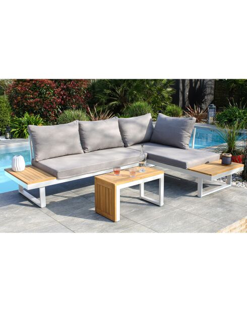 Tokyo 4-Sitzer-Gartenmöbel aus Akazienholz und weißem Aluminium