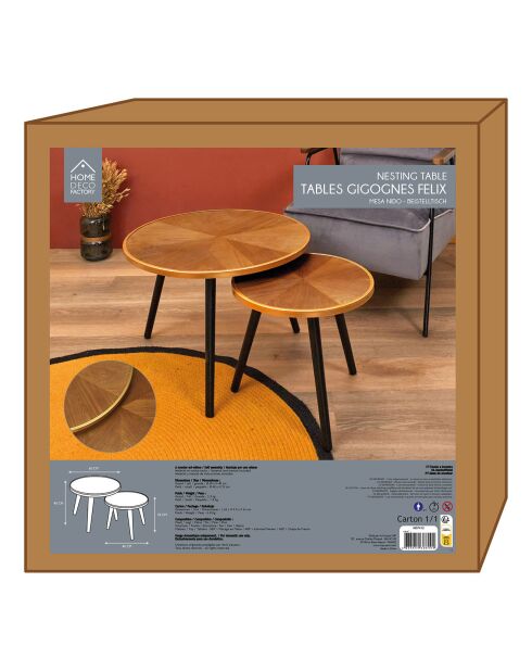 2 Tables gigognes Felix marron/noir/doré - 2 pièces