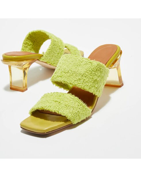 Mules Tyler de piel y esponja de color verde lima, tacón de 6 cm