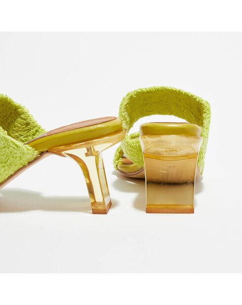 Mules Tyler de piel y esponja de color verde lima, tacón de 6 cm