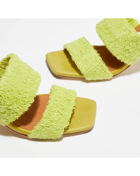Mules Tyler de piel y esponja de color verde lima, tacón de 6 cm