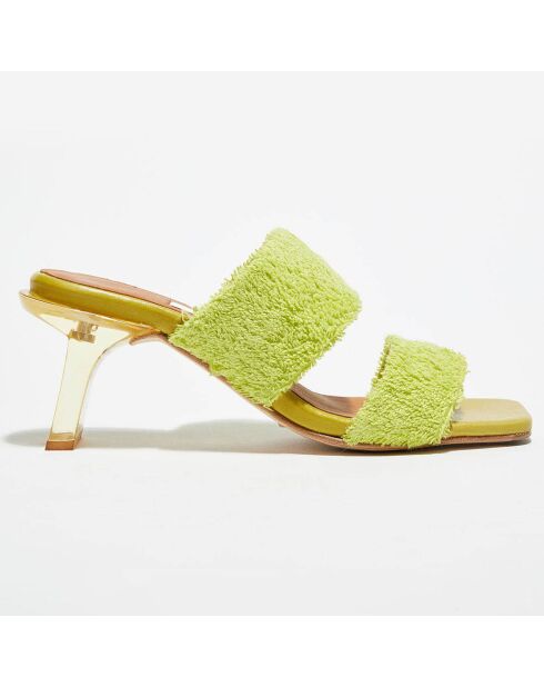 Mules Tyler de piel y esponja de color verde lima, tacón de 6 cm
