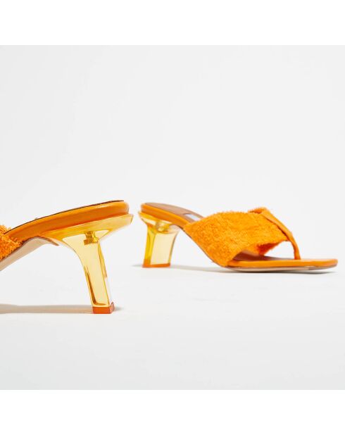 Mules Carissa de piel y esponja, color naranja, tacón de 6 cm