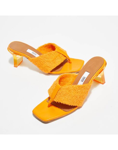 Mules Carissa de piel y esponja, color naranja, tacón de 6 cm