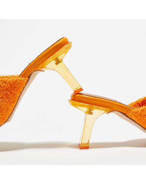 Mules Carissa de piel y esponja, color naranja, tacón de 6 cm
