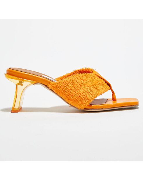 Mules Carissa de piel y esponja, color naranja, tacón de 6 cm