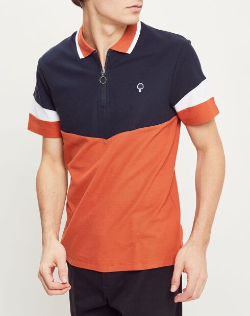 Donkerblauw/camel poloshirt Lumigny