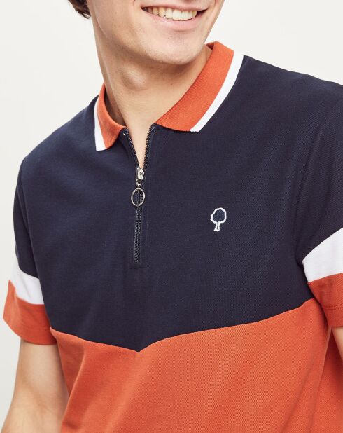 Donkerblauw/camel poloshirt Lumigny