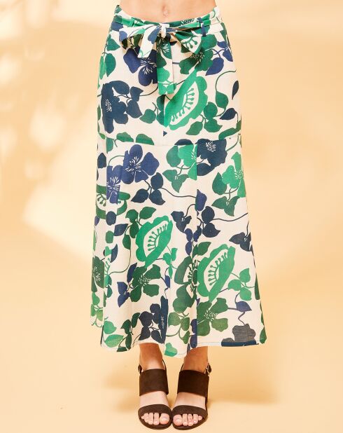 Midirock Flavie aus Baumwolle und Leinen mit Amazonas-Print