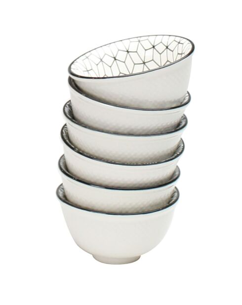 6 Bols en Porcelaine Kiyose noir/blanc - D.8 cm