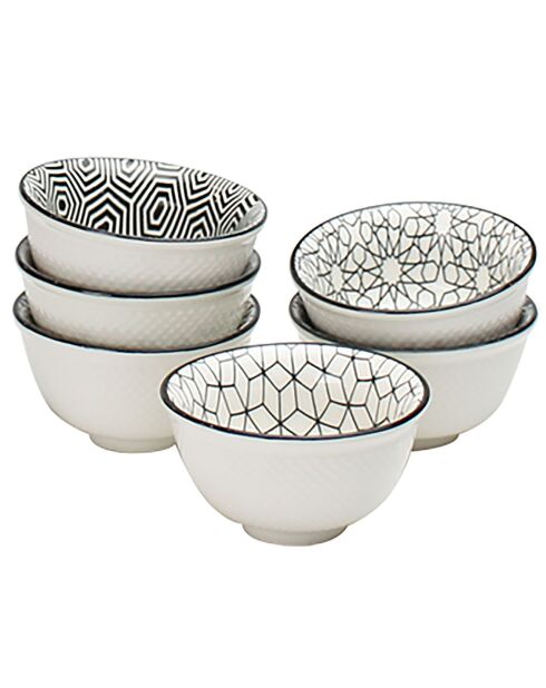 6 Bols en Porcelaine Kiyose noir/blanc - D.8 cm