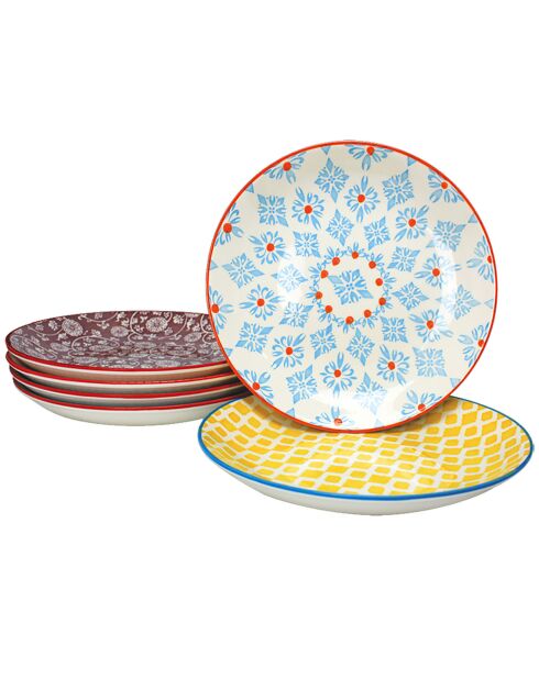 6 Assiettes à dessert en Porcelaine ethnique Sabae multicolores - D.21 cm