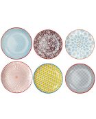 6 Assiettes à dessert en Porcelaine ethnique Sabae multicolores - D.21 cm