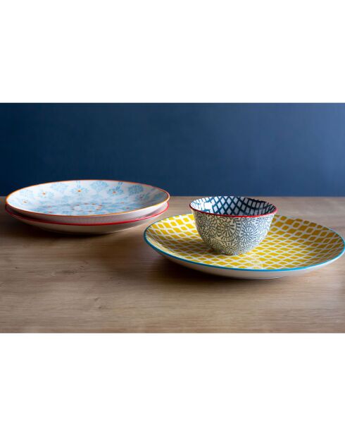 6 Assiettes à dessert en Porcelaine ethnique Sabae multicolores - D.21 cm