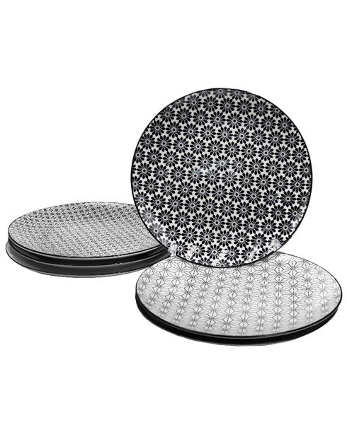 6 Assiettes à dessert en Porcelaine Komae noir/blanc - D.21.5 cm