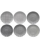 6 Assiettes à dessert en Porcelaine Komae noir/blanc - D.21.5 cm