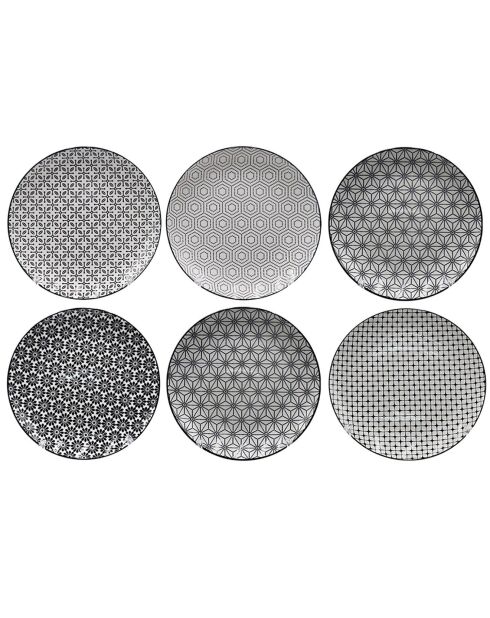 6 Assiettes à dessert en Porcelaine Komae noir/blanc - D.21.5 cm