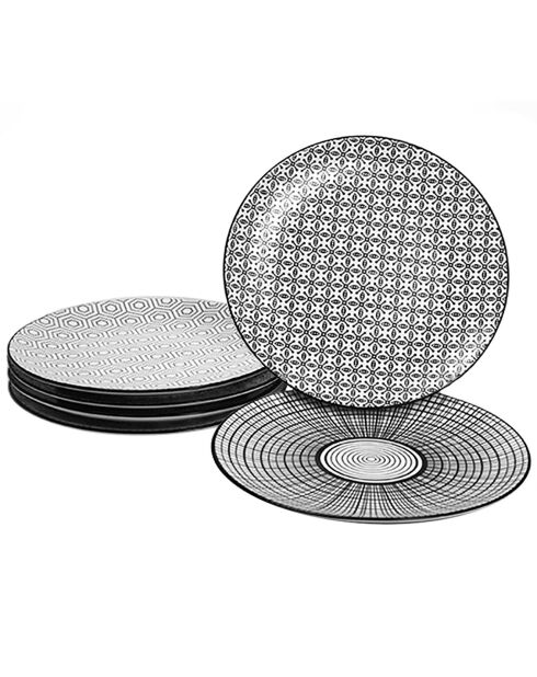 6 Assiettes à dessert en Porcelaine Komae noir/blanc - D.21.5 cm