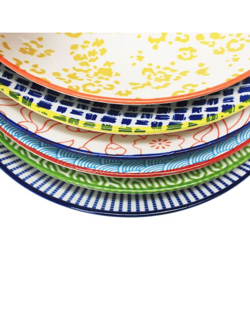 6 mehrfarbige Sabae-Dessertteller aus Porzellan, D.21 cm