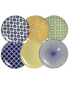 6 mehrfarbige Sabae-Designer-Speiseteller aus Porzellan, D.21 cm