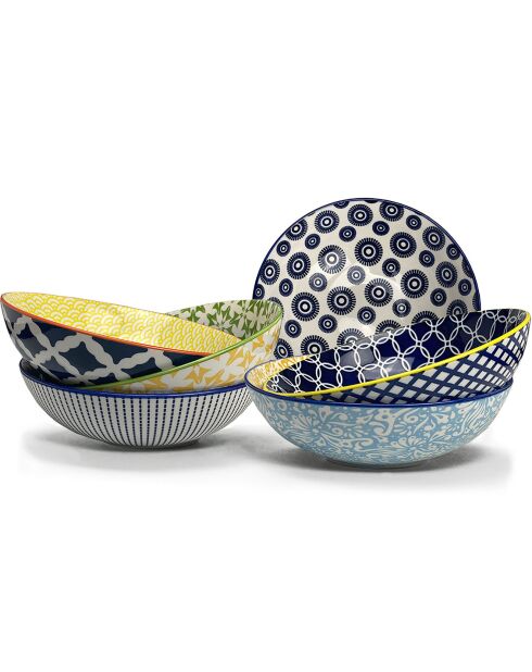 6 mehrfarbige Sabae-Porzellan-Suppenteller - D.21 cm