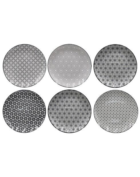 6 Grandes assiettes Komae en Porcelaine noir/blanc - D.25.7 cm