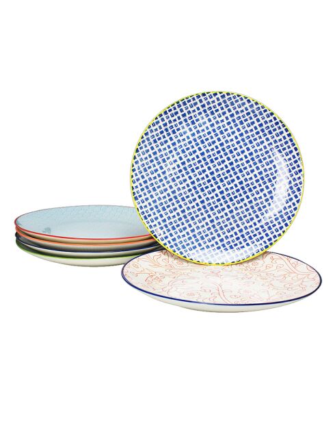 6 Grandes assiettes en Porcelaine Sabae multicolores - D.26 cm