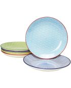 6 Grandes assiettes en Porcelaine Sabae multicolores - D.26 cm