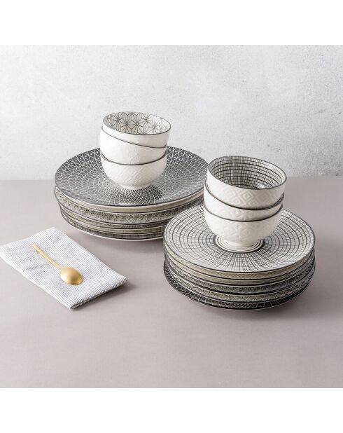 Service de table en Porcelaine Komae noir/blanc - 18 pièces