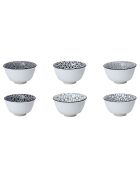 6 Bols en Porcelaine Kiyose  noir/blanc - D.8 cm
