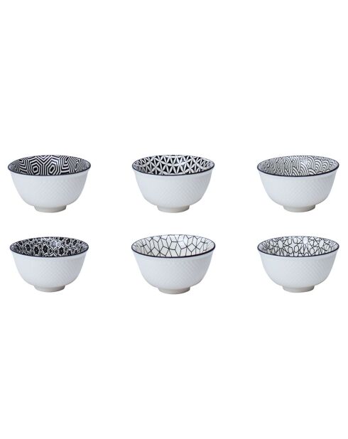 6 Bols en Porcelaine Kiyose noir/blanc - D.8 cm