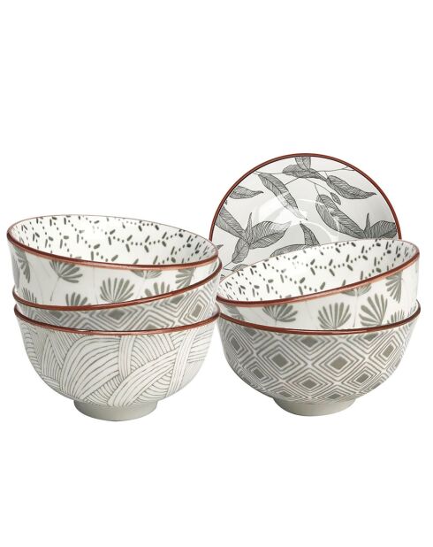 6 Grands bols en Porcelaine Yokote gris - D.15 cm
