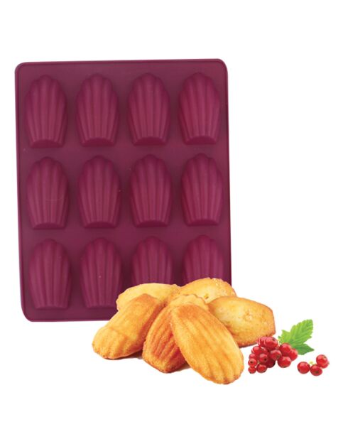 Moule en silicone 12 minis madeleines violet - 18.5x22.5 cm
