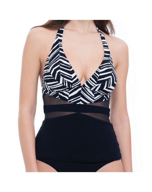 Haut de Maillot Tankini dos nu Marble noir/blanc