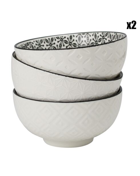 6 Bols en Porcelaine Komaé  noir/blanc - 58 cl