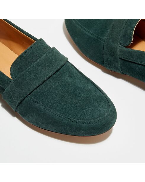 Mocassins en Velours de Cuir Heart vert bouteille