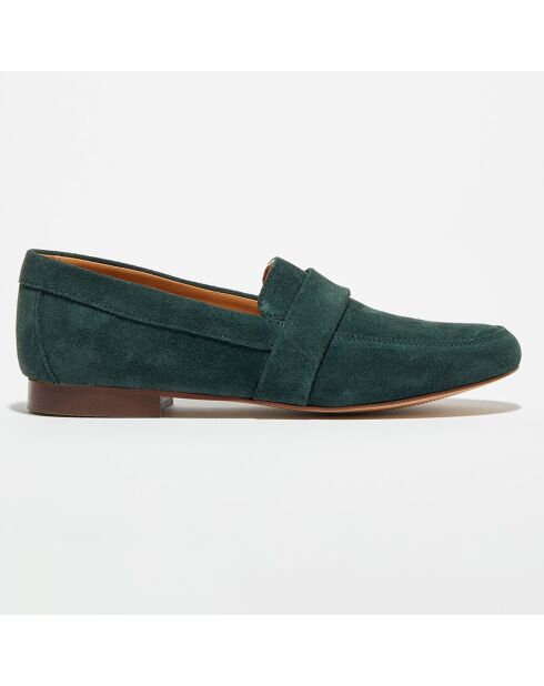 Mocassins en Velours de Cuir Heart vert bouteille