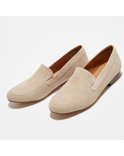 Mocassins en Velours de Cuir Love taupe