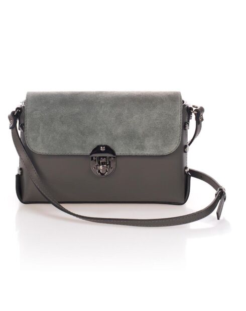 Sac bandoulière  en Cuir Lina gris - 26x9x17 cm