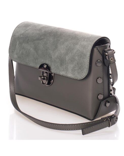 Sac bandoulière  en Cuir Lina gris - 26x9x17 cm