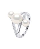 Bague ajustable Trilogy Argent rhodié, Zircone & Perles d'Eau Douce boutons blanc naturel