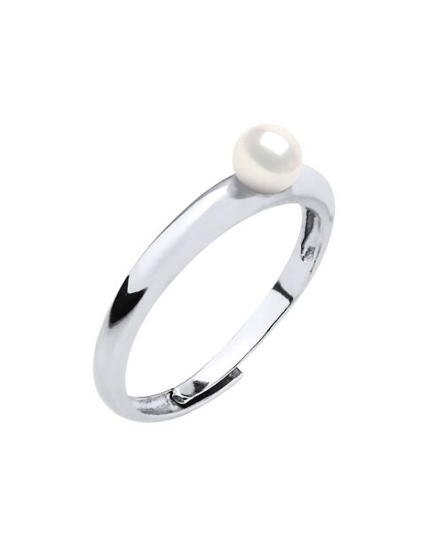 Bague ajustable Jonc Mini  Argent rhodié & Perle d'Eau Douce bouton blanc naturel