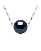 Collier Solitaire Argent rhodié & Perle d'Eau Douce traversante ronde noire